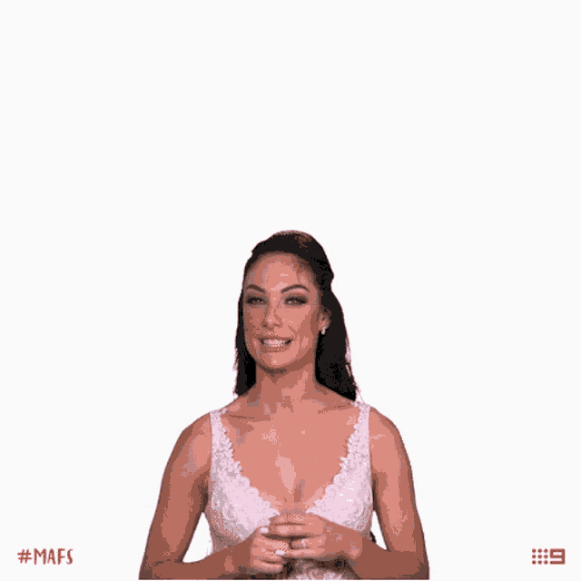 a woman in a pink dress is shrugging her shoulders with the hashtag #mafs