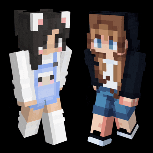 a girl in overalls and a girl in a hoodie with the letter i on it
