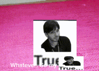 a pink background with a picture of a man and the words true