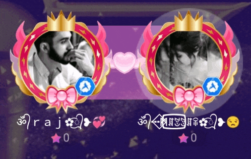 a picture of a man and a woman with the name raj on the bottom right