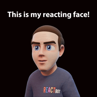a cartoon of a man with a reactbot shirt on says this is my reacting face