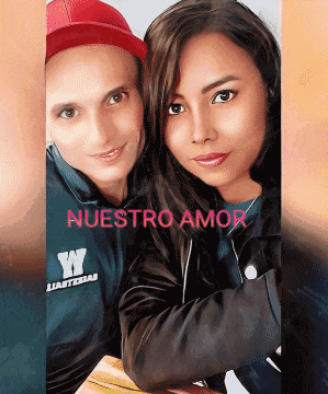 a man and a woman are posing for a picture with the words nuestro amor written above them