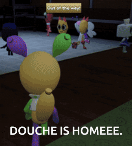 a video game says douche is homeee on the bottom