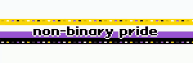 a purple and yellow ribbon with the words non-binary pride