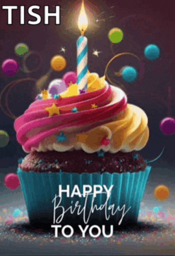 a birthday card with a cupcake with a candle on it