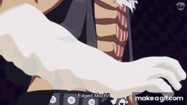 a close up of a person 's arm with the words edged mochi below it