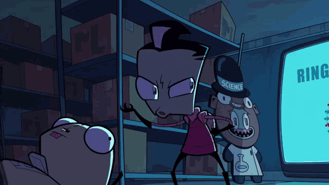 a cartoon character with a science hat on