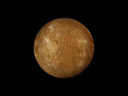 a brown planet with a black background and a lot of craters