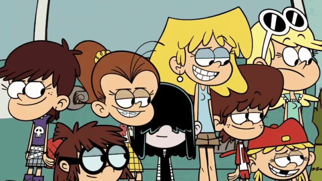 a group of cartoon characters are posing for a picture