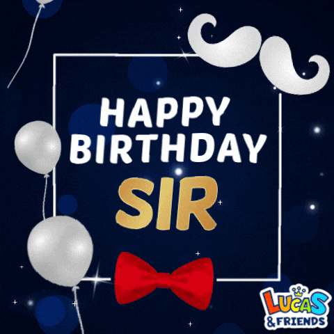a blue background with balloons and a red bow tie that says happy birthday sir