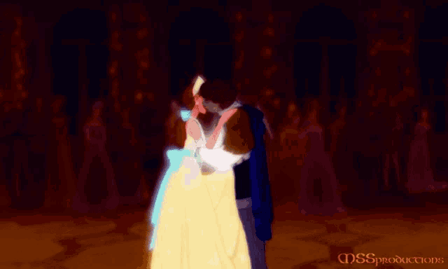 a cartoon of a man and a woman dancing with mss productions written in the corner