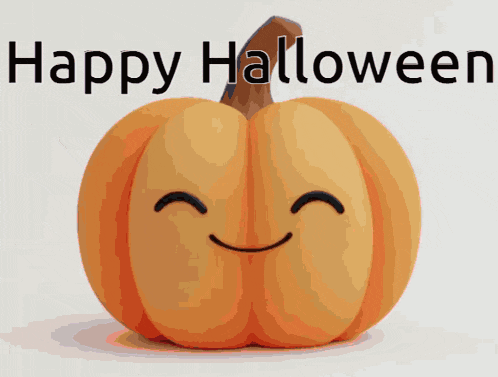 a pumpkin with a smiling face and the words happy halloween behind it