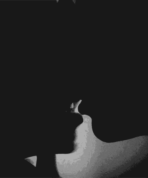 a black and white photo of a couple kissing .