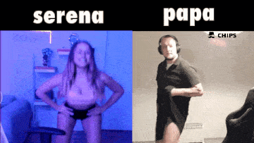 a woman and a man are dancing on a screen that says serena and papa