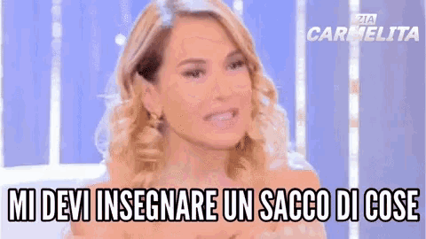a woman says " mi devi insegnare un sacco di cose " in italian