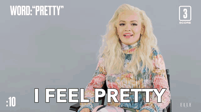 a woman in a wheelchair with the words i feel pretty