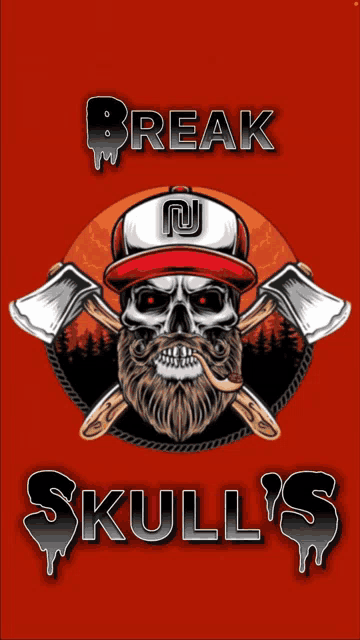 a picture of a skull with a beard and crossed axes with the words break skull 's below it
