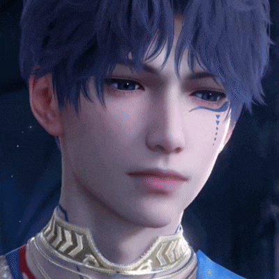 a close up of a person with blue hair
