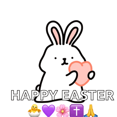 a cartoon bunny holding a heart and the words happy easter