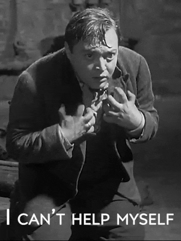 a black and white photo of a man with the words i can 't help myself above him
