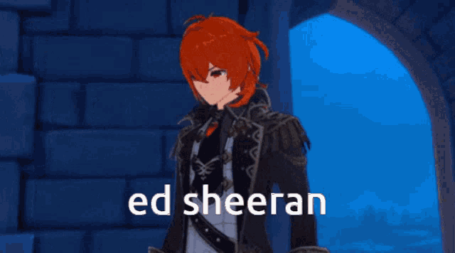 a video game character with red hair and the name ed sheeran on the bottom right