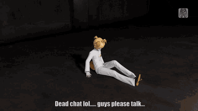 a person laying on a bed with the words dead chat lol guys please talk below them