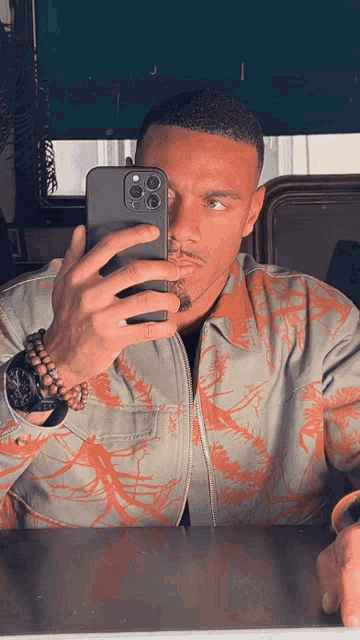 a man is taking a picture of himself in the mirror