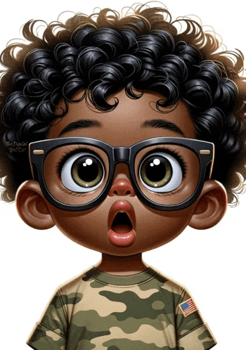 a cartoon boy wearing glasses and a camouflage shirt