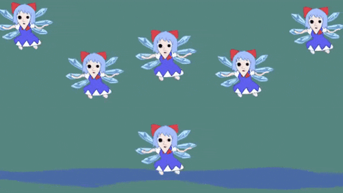 a drawing of a bunch of fairy girls with blue hair