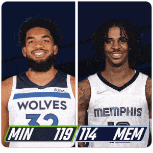 two basketball players from the wolves and memphis are shown side by side