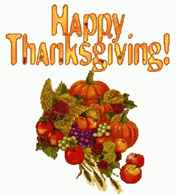 a bunch of fruits and vegetables with the words happy thanksgiving behind them