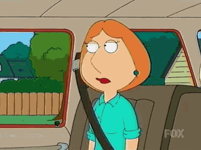 lois griffin from family guy is wearing a seat belt in a car