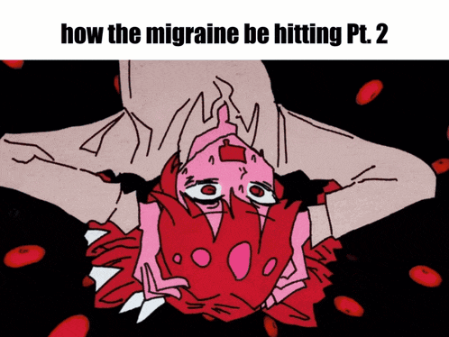 a cartoon drawing of a girl with the words how the migraine be hitting pt. 2