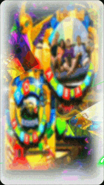a colorful painting of a roller coaster with the number 6 in the middle