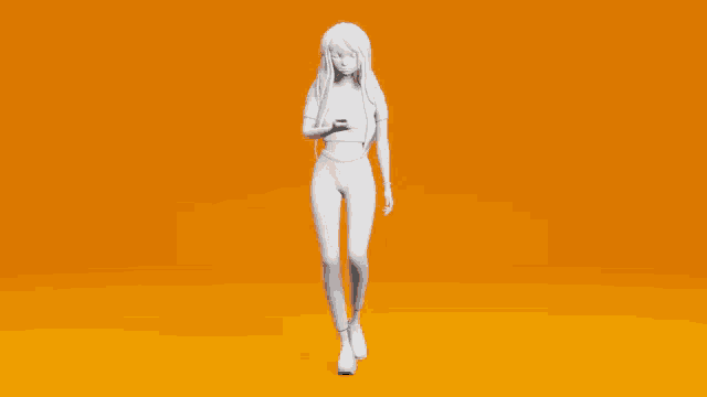 a 3d model of a woman walking with a cell phone