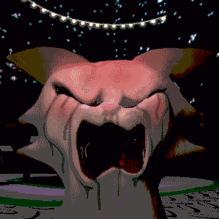 a pixel art drawing of a monster with its mouth wide open
