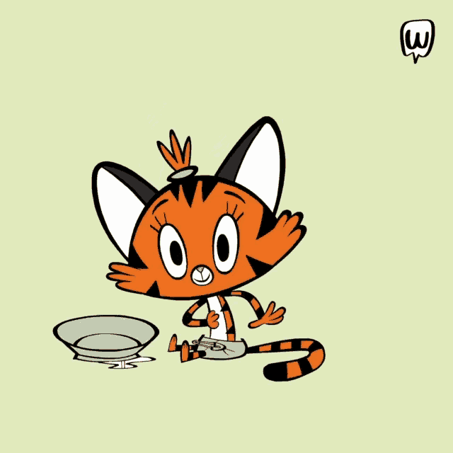 a cartoon of a tiger with a speech bubble that says w