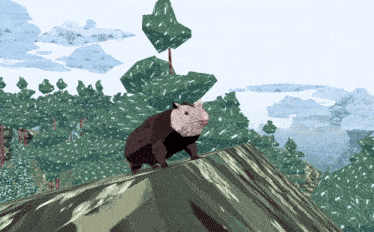 a computer generated image of an opossum standing on a cliff