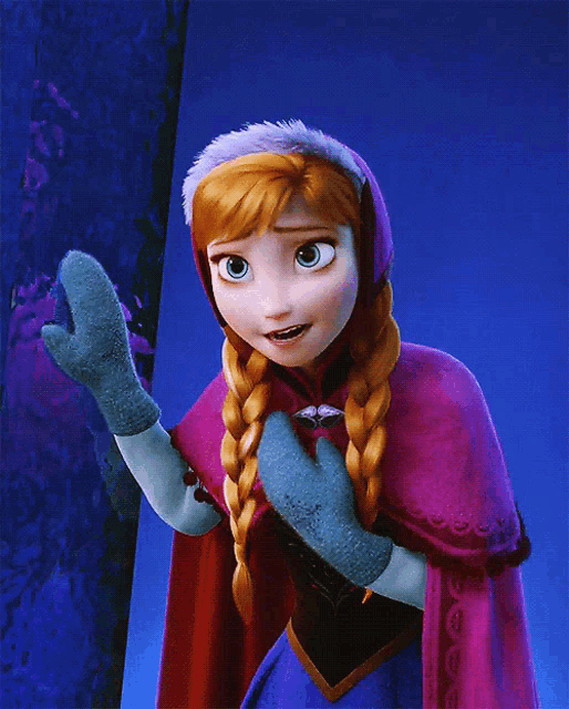 anna from frozen wearing a cape and mittens