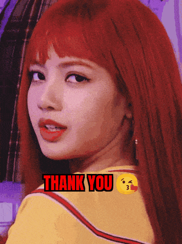 a girl with red hair says thank you with an emoji