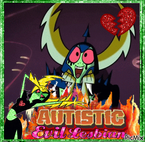 a picture of a cartoon character with the words " autistic evil lesbian "