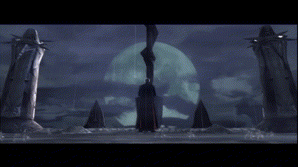 a man in a red cape is standing in front of a skull