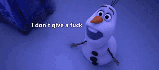 a cartoon character with the words " i don t give a fuck " above him