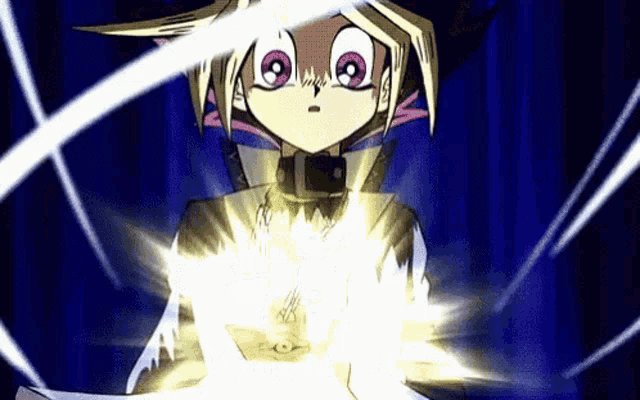 a cartoon character is holding a glowing object in his hand .