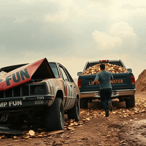 a man pushes a truck that says lift monster