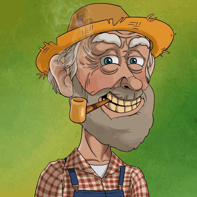 a cartoon drawing of a man with a pipe in his mouth
