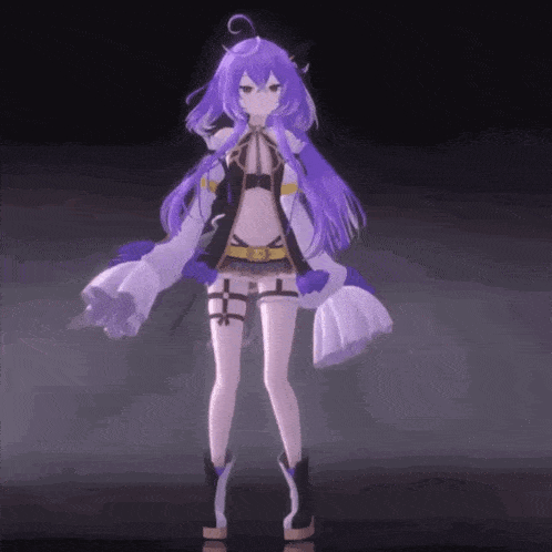 a purple haired anime character with a sword