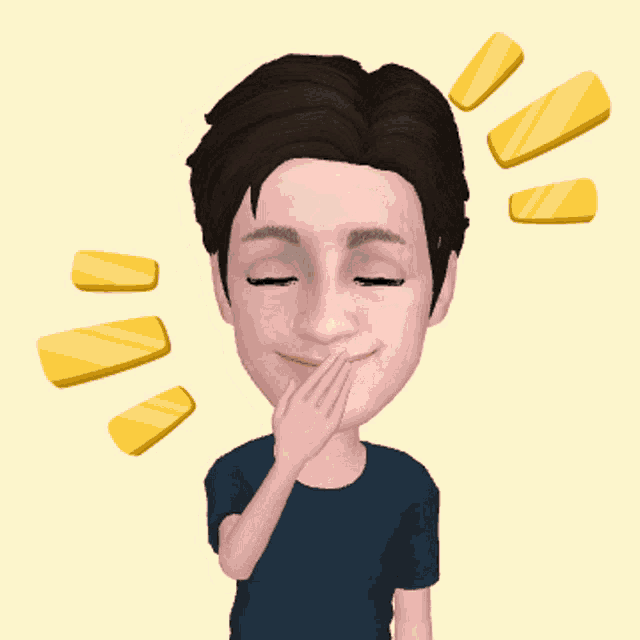a cartoon of a man with his eyes closed covering his mouth