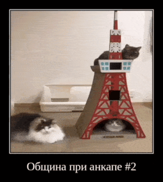 two cats are playing in a cardboard eiffel tower shaped cat house # 2