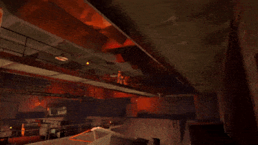 a computer generated image of a dark room with the letter h on the wall